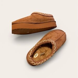 Aerie Embroidered Brown Suede backless scuff slippers